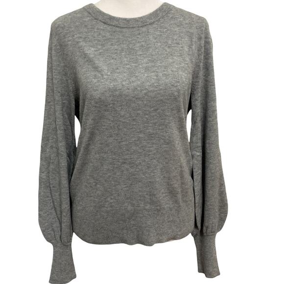 new Halogen Crew Sweater Gray Pearl size S Balloon Sleeve Crewneck Knit - Picture 1 of 11